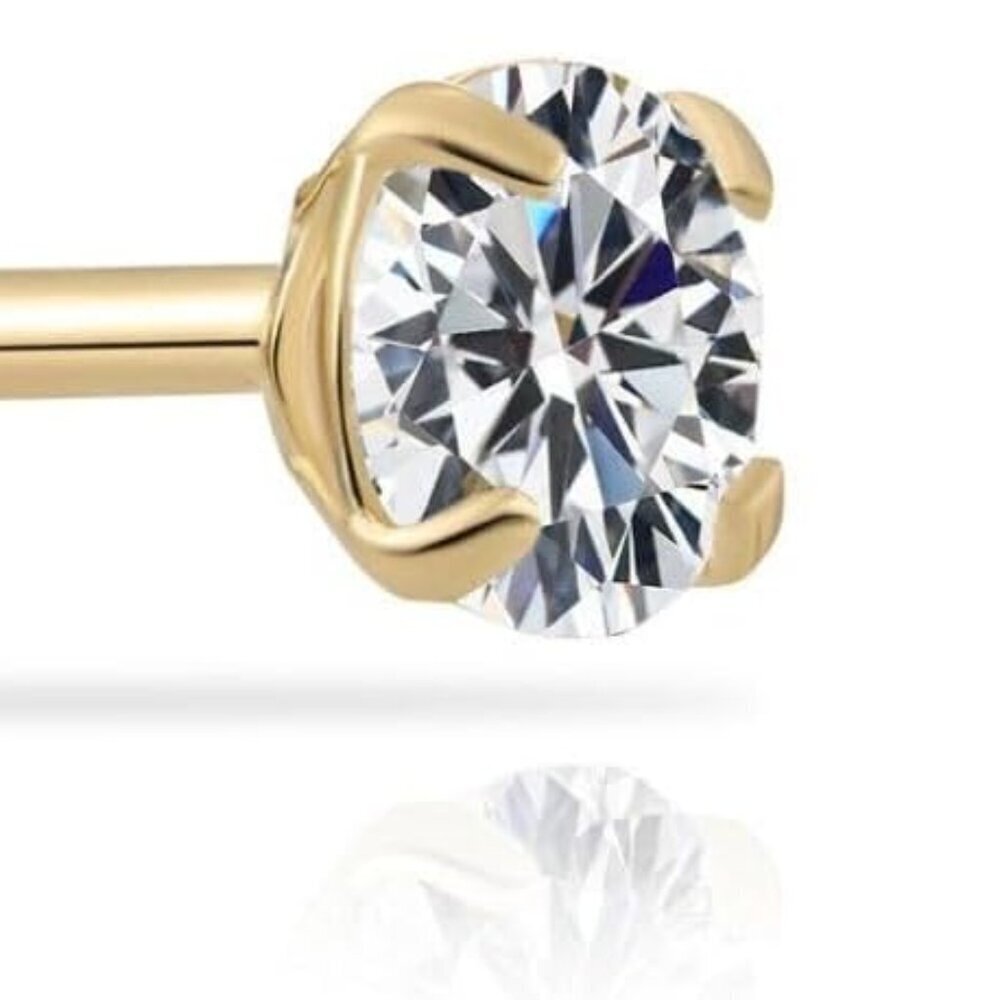 14k Gold Stud Earrings Cubic Zirconia Secure Screw-backs Womens Jewelry